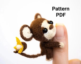 Scimmia in miniatura all'uncinetto Amigurumi SOLO MODELLO in inglese, modello in formato pdf per giocattolo di peluche Amigurumi