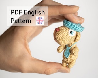 SOLO MODELLO inglese con cucciolo in miniatura Amigurumi all'uncinetto, pdf Modello giocattolo per mini cane farcito Amigurumi