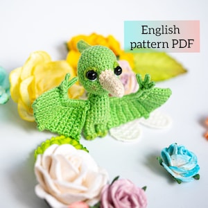 Crochet Amigurumi Miniature  pterodactyl English PATTERN ONLY, pdf Amigurumi Stuffed Mini ornithosaurian Toy Pattern