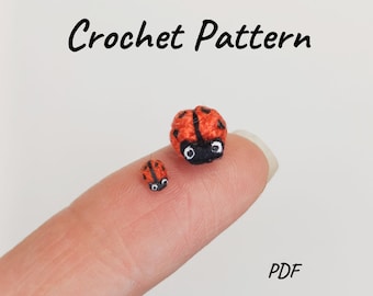 SOLO MODELLO inglese di coccinella in miniatura Amigurumi all'uncinetto, pdf Modello giocattolo micro coccinella farcita Amigurumi senza cuciture