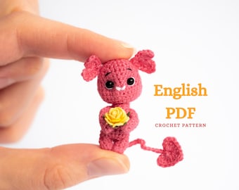Regalo di San Valentino in miniatura Amigurumi all'uncinetto SOLO MODELLO inglese, modello pdf Amigurumi farcito mini portachiavi giocattolo