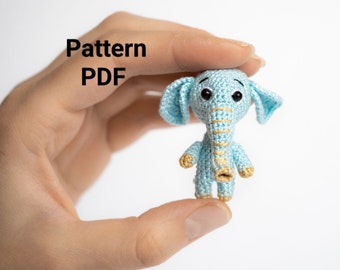 Elefante in miniatura all'uncinetto Amigurumi SOLO MODELLO in inglese, modello pdf per giocattolo di peluche Amigurumi Elefante