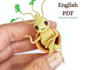 Germoglio di pianta per bambini in miniatura Amigurumi all'uncinetto SOLO MODELLO inglese, pdf Modello giocattolo per bambini con radice ripiena Amigurumi