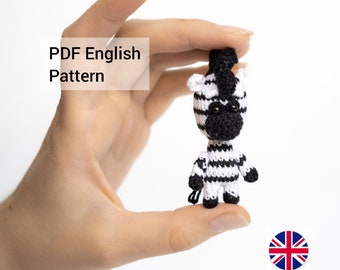 SOLO MODELLO inglese Zebra in miniatura Amigurumi all'uncinetto, pdf Modello giocattolo mini zebra farcito Amigurumi