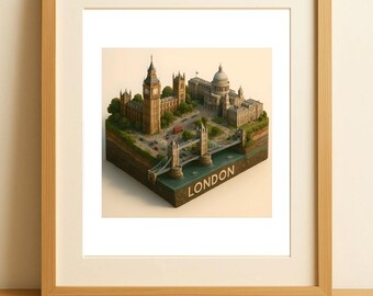 LONDON Isometric Diorama Art Print – 3D Cityscape Poster | Ultra-Realistic Wall Art | Urban Landscape Decor | Modern Travel Gift