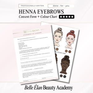 Henna Augenbrauen Zustimmungs- und Farbanpassungstabelle, Brauentönung, Brauenfarbanleitung, Flyer, Broschüre, Braueneinwilligungsformular, bearbeitbare Canva-Vorlagen