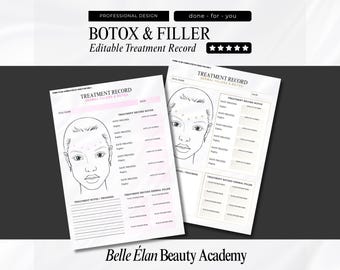 Botox & Dermal Filler Treatment Record: Editable Client Forms (Canva)