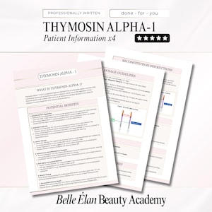 Thymosin Alpha 1-Peptid, Beipackzettel, Dosierung, Rekonstution, Medspa-Handout-Vorlagen, in Canva bearbeiten