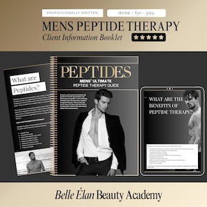 Mens Peptides Therapy Information Booklet, Peptides Male Patient Guide, PLR, MMR, Editable Canva Template, Peptide Therapy for Males