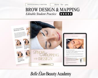 Manual de entrenamiento editable para el diseño de cejas: Práctica de micropigmentación y microblading (Plantilla digital de Canva para descargar)