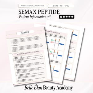 Semax-Peptide Packungsbeiblätter, Anleitung, Anweisungen, Dosierung, Rekonstution, Medspa-Handoutvorlagen, Bearbeiten in Canva