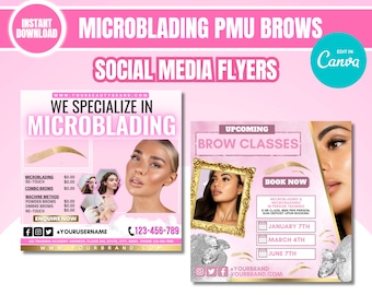 Conception de Flyer Microblading, Flyer de formation sur les sourcils, Flyer PMU, Flyer de luxe, Modèle de Flyer, Maquillage permanent, Flyer DIY, Edition sur Canva