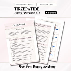 Tirzepatide Weightloss Peptide, Patient Information Leaflets, Dosage, Reconstitution, Medspa Handout Templates, Edit in Canva