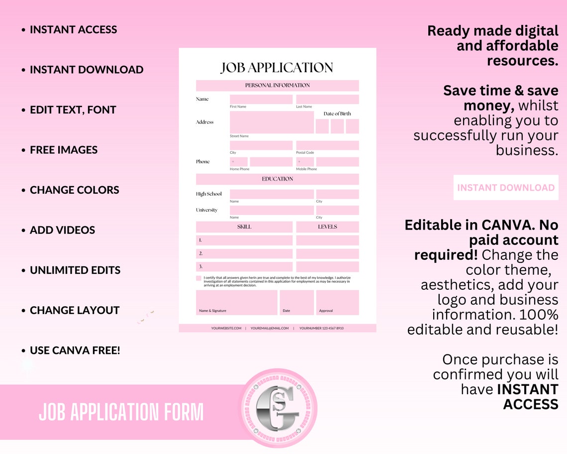 Job Application Form, Employer Files, Small Business Beauty Branding ...