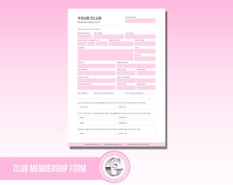 Club Membership Form, Club Member Application, Small Business Beauty Branding, Membership Documents, Editable in Canva