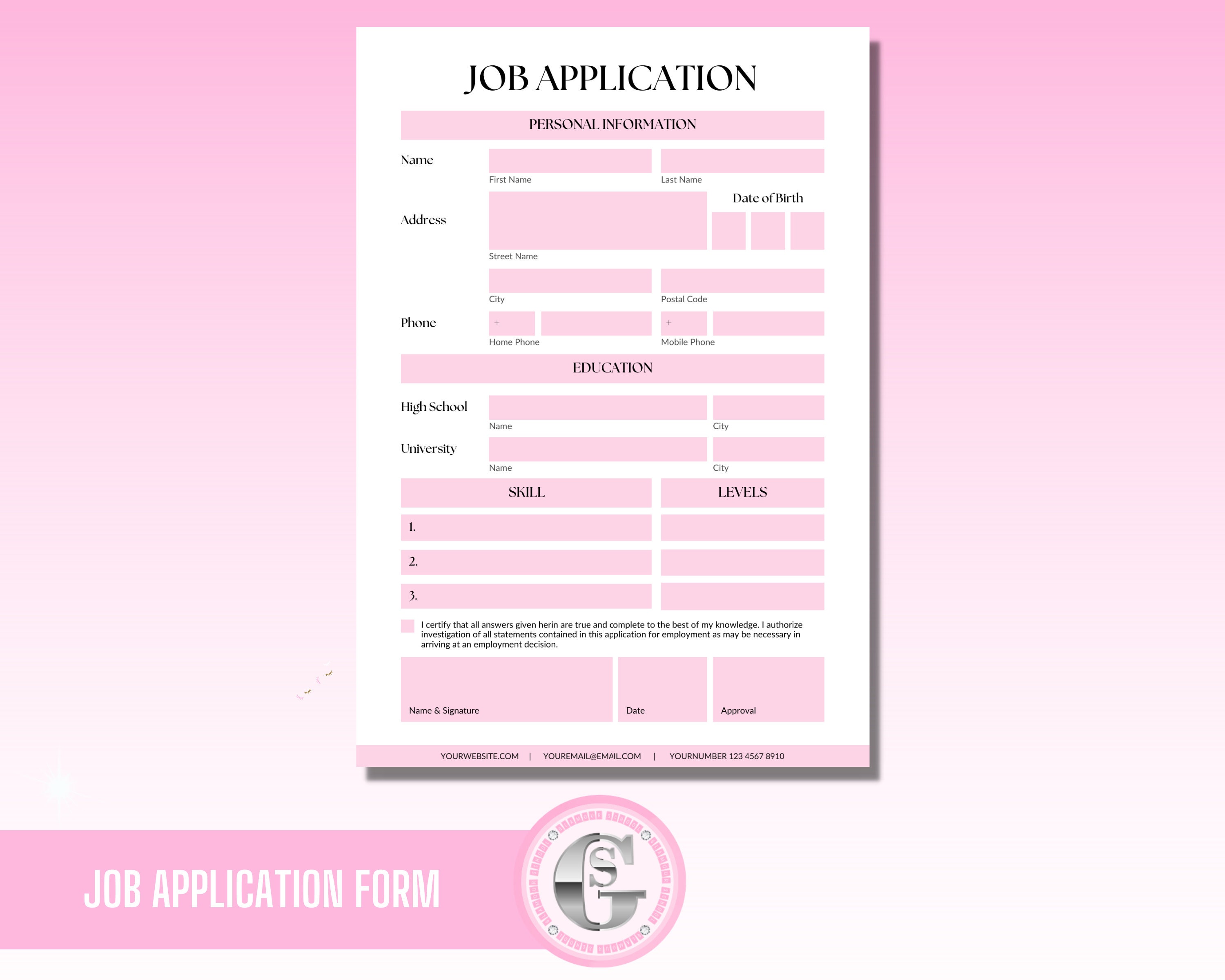 Job Application Form, Employer Files, Small Business Beauty Branding ...