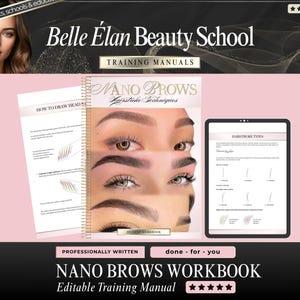 Manual de entrenamiento de Nano Brows: Libro de trabajo de patrones de trazos, editable en Canva (archivo PDF descargable)