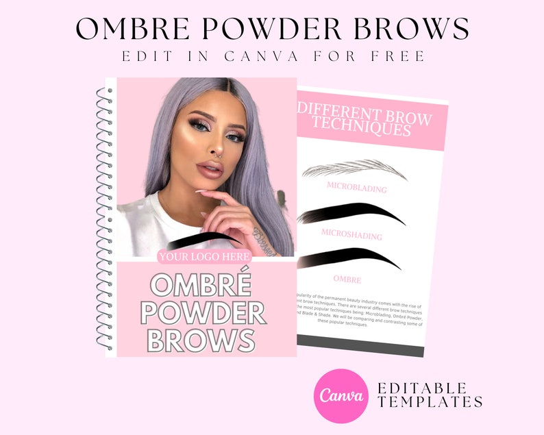 PMU Brow Training Manuals, Brow Design, Mapping, Shaping, Ombre brows, Powder Brows, Student or Tutor, PMU Academy Course, Edit in Canva