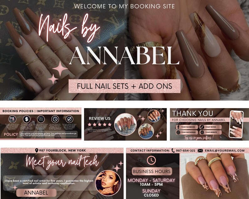 Nail Tech Acuity Scheduling, Nails Acuity Site Design, Acuity Website Template, Nail Technician Appointment Booking Site, Easy Edit in Canva