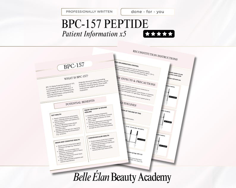 BPC-157 Peptide, Body Protective Compound 157, Patient Information, Dosage & Reconstitution for Patients, Medspa Templates, Edit in Canva
