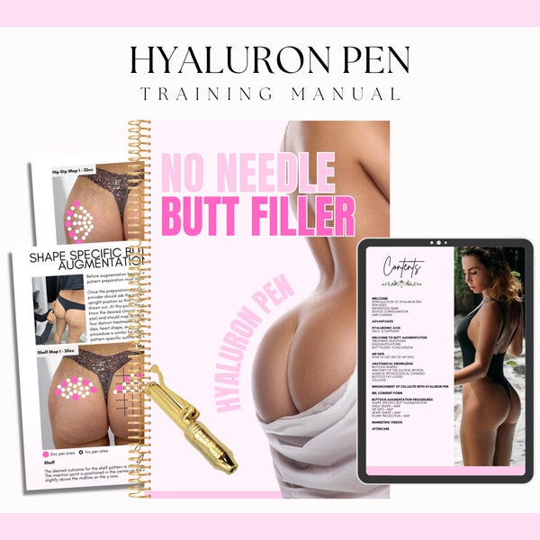 Hyaluron Pen Butt Filler, Training Manual, Ebook Template, Needle Free Bum Filler, Hyaluronic Acid, Student, Tutor, Edit in Canva