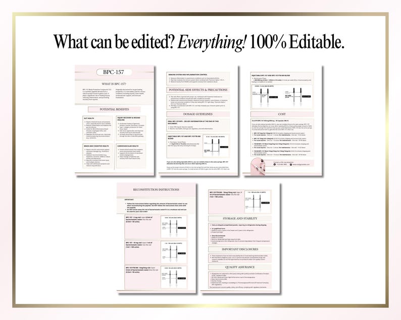 BPC-157 Peptide, Body Protective Compound 157, Patient Information, Dosage & Reconstitution for Patients, Medspa Templates, Edit in Canva