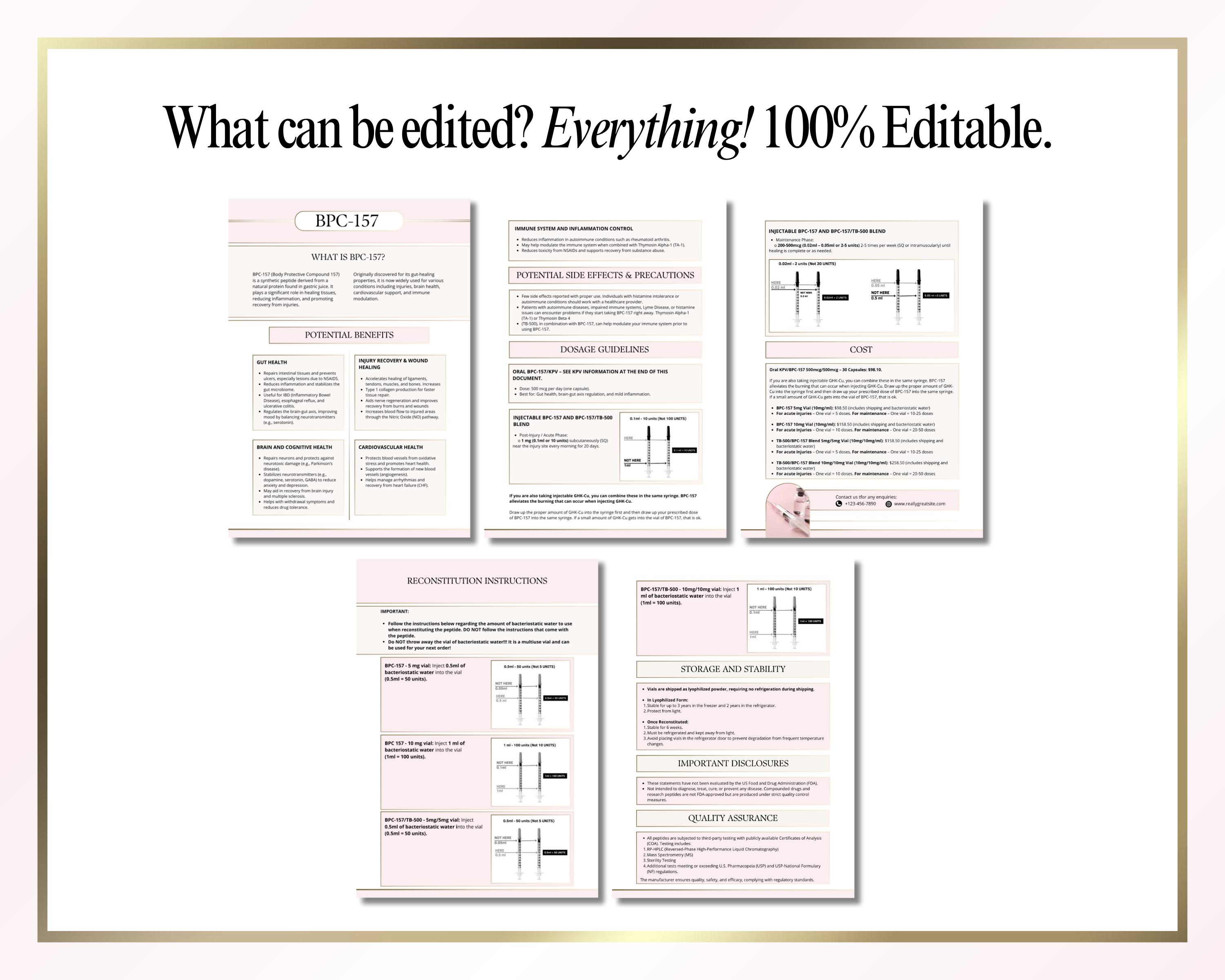BPC-157 Peptide Patient Info Template: Medspa Forms, Editable in Canva