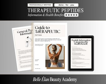 Therapeutic Peptides List and Health Categories Booklet, Peptide Guide, Editable Canva Template