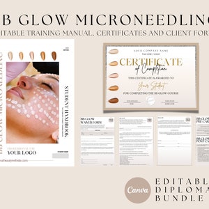 Peut inclure: Un lot de téléchargement numérique pour la formation au microneedling BB Glow. Le lot comprend un manuel pour les étudiants, un certificat de réussite, un formulaire de renonciation et des formulaires de soins avant et après. Le lot est modifiable et peut être utilisé à des fins de formation.