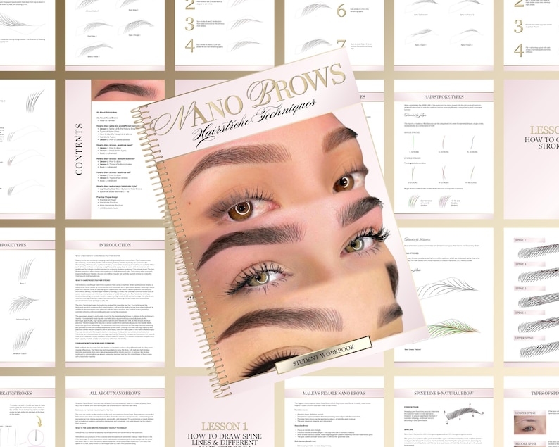 Nano Brows Stroke Patterns Workbook, NanoBrows Student Training Manual, Permanent Makeup Courses, Edit in Canva