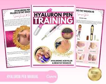 Hyaluron Pen Fat Dissolve & Fillers, Canva Editable Training Manual, Ebook, Template, Hyaluronic Acid, PPC, Student, Tutor, Instant Download