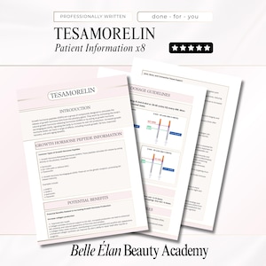 Plantilla de información para pacientes sobre el péptido Tesamorlin: Instrucciones de dosificación en Medspa (Canva Edit, descarga digital)