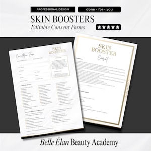 Skin Boosters Consent Forms, Skin Booster Client Intake Form, Medical Form, Aesthetics Templates, White & Gold, Editable in Canva