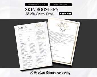 Skin Boosters Client Intake Form: White & Gold Aesthetics Template (Editable Canva, A4/US Letter)