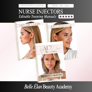 Cosmetic Aesthetics Training Manuals for Nurse Injectors, Cosmetic Aesthetics Training Guides, Botox, Fillers, Facial Anatomy, Edit in Canva