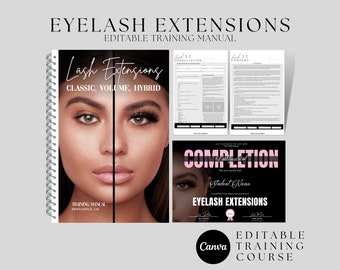 Eyelash Extensions Training Manual, Eyelash Extension Training Guide, Classic Lashes Manual, Volume, Hybrid, Edit in Canva