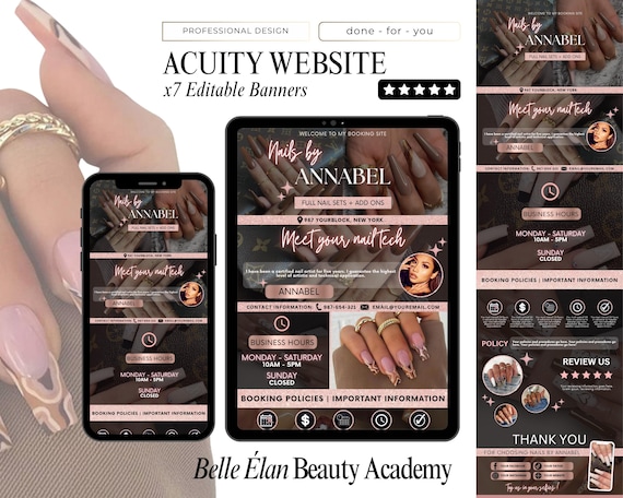 Nail Tech Acuity Scheduling Website Template: Canva Editable