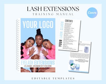 Lash Tech Training Manual, Light Blue Design CUSTOM Eyelash Extensions, Training Manual, Editable Canva Manual, Lash Instructors, Lash Class