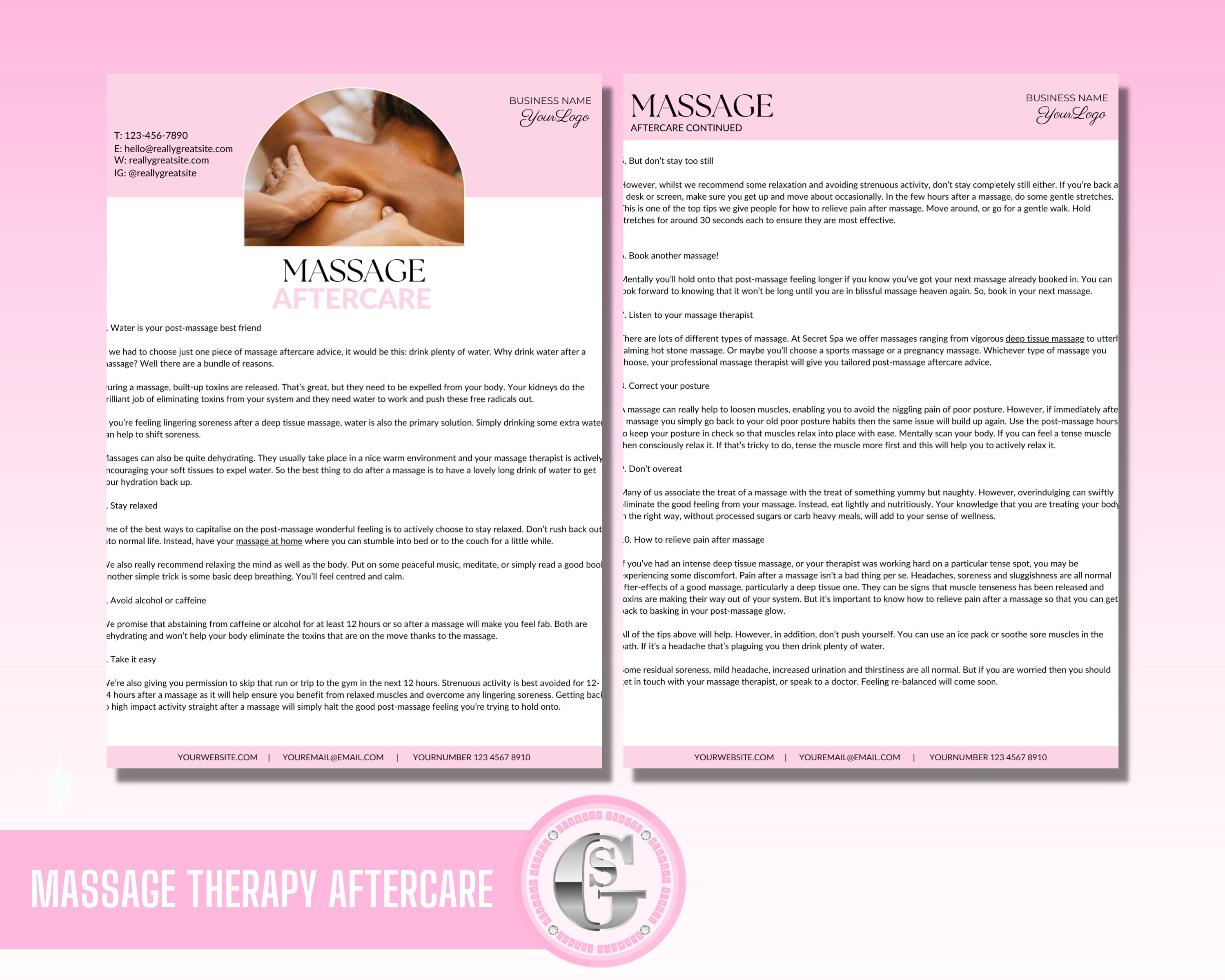 Massage Aftercare, Massage Client Care, Small Business Beauty Branding, Massage Therapy
