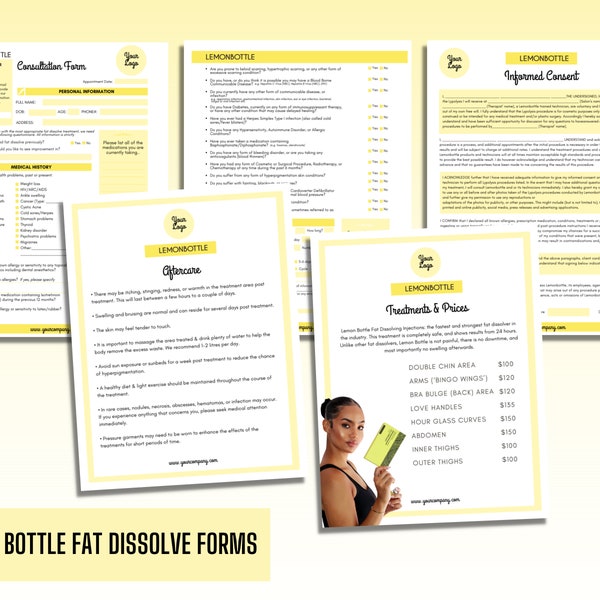 Lemon Bottle Fat Dissolve Consultation Forms, Lemon Bottle Forms, Fat Dissolving, Client Intake Forms, Informed Consent, Edit in Canva