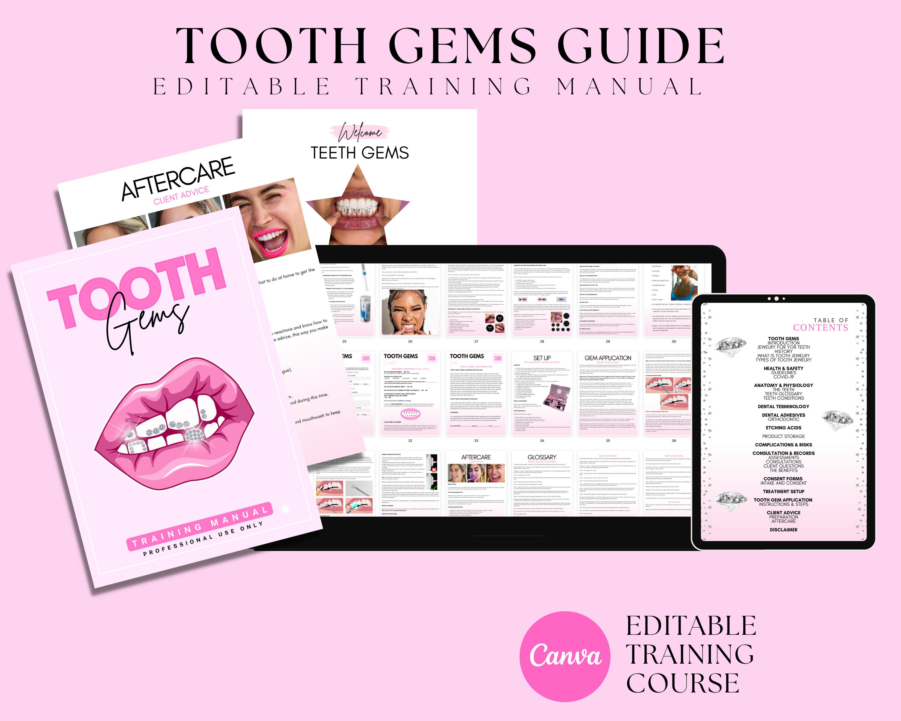 Tooth Gems Training Manual, Teeth Gems Guide, Tooth Gems Course, Edit in Canva
