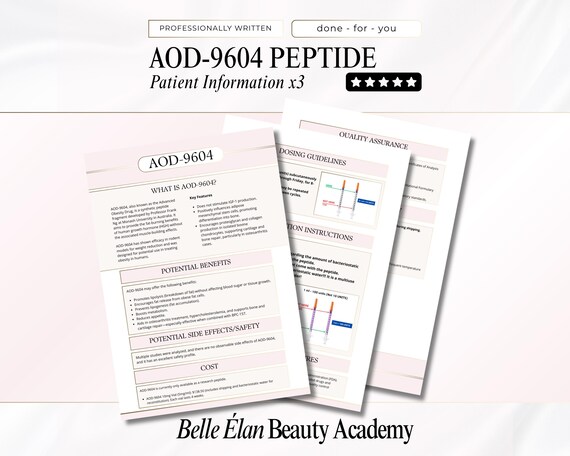 AOD-9604 Peptide Guide: Medspa Patient Forms, Dosage (canva Template)