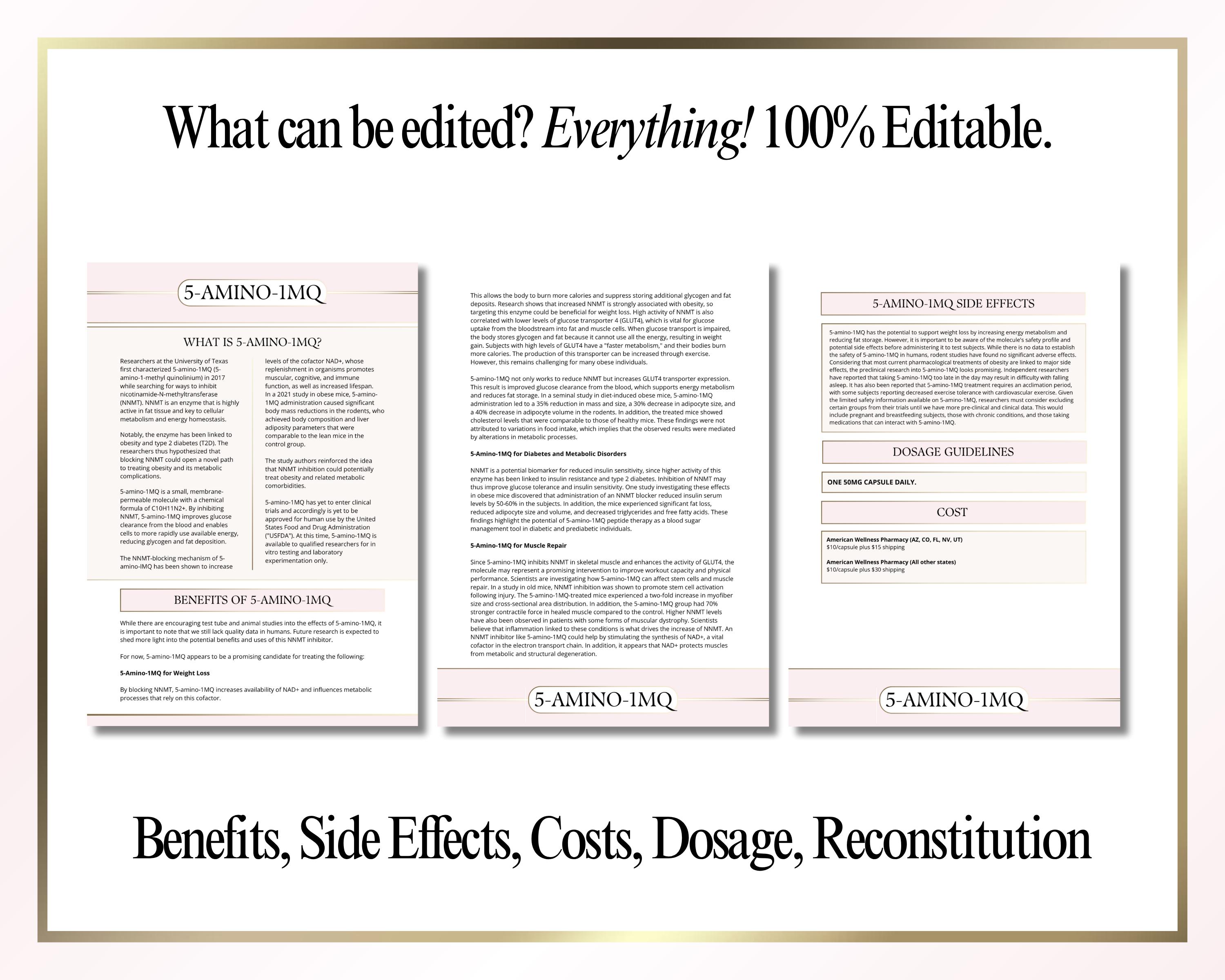 5-amino-1mq Peptide Forms, Patient Information, Dosage, Reconstitution,  Medspa Templates, Peptide Guide, Edit in Canva
