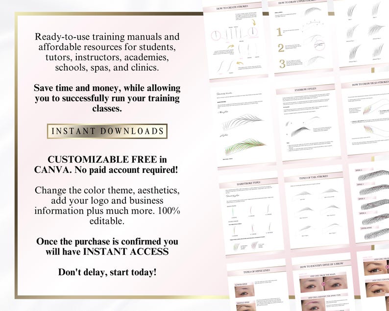 Nano Brows Stroke Patterns Workbook, NanoBrows Student Training Manual, Permanent Makeup Courses, Edit in Canva