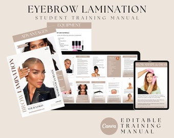 Eyebrow Lamination Training Manual, Brow Lamination, Brow Waxing, Training Course, Editable in Canva
