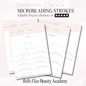 Microblading-Übungsblätter für flauschige Brauen, Grundkenntnisse, fortgeschrittene Anfänger, bearbeitbar in Canva