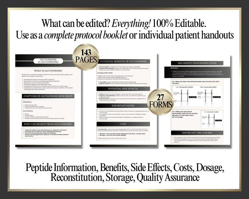 Peptides Protocol Guide & Individual Peptide Information Patient Documents, Medspa Bundle, All in One Packet, Edit in Canva