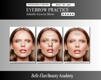 Fogli di pratica per microblading sopracciglia: moduli di formazione PMU (download digitale modificabile in PDF e JPG)