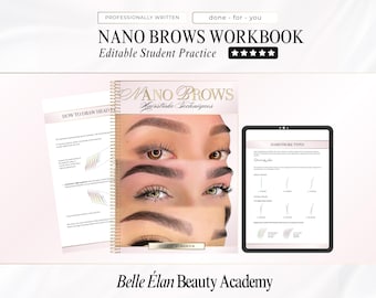 Manual de entrenamiento de Nano Brows: Libro de trabajo de patrones de trazos, editable en Canva (archivo PDF descargable)