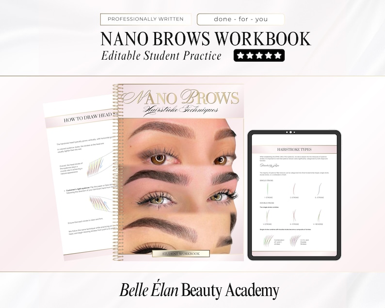 Nano Brows Stroke Patterns Workbook, NanoBrows Student Training Manual, Permanent Makeup Courses, Edit in Canva